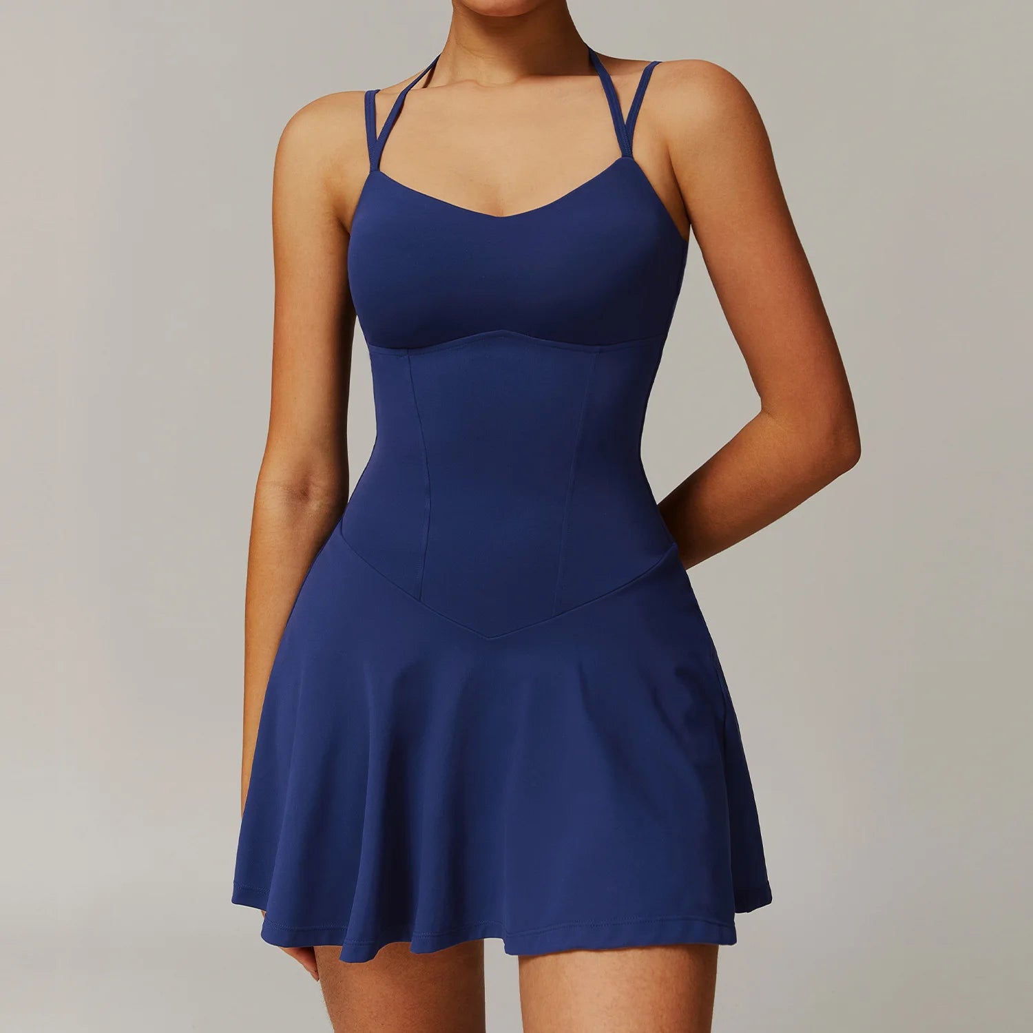 Women’s Tennis Strap Dress – A-Line Sports Skirt with Pockets