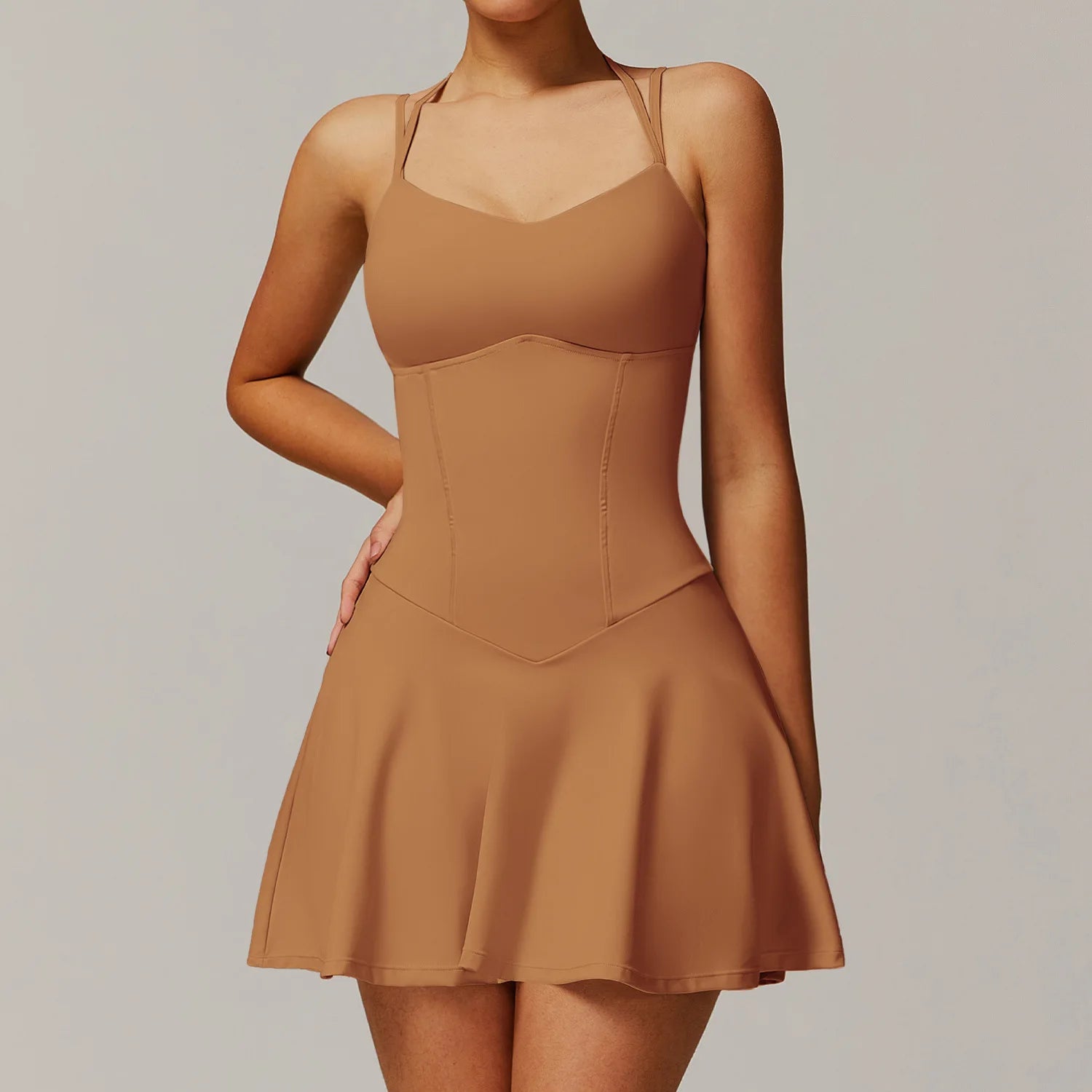 Women’s Tennis Strap Dress – A-Line Sports Skirt with Pockets