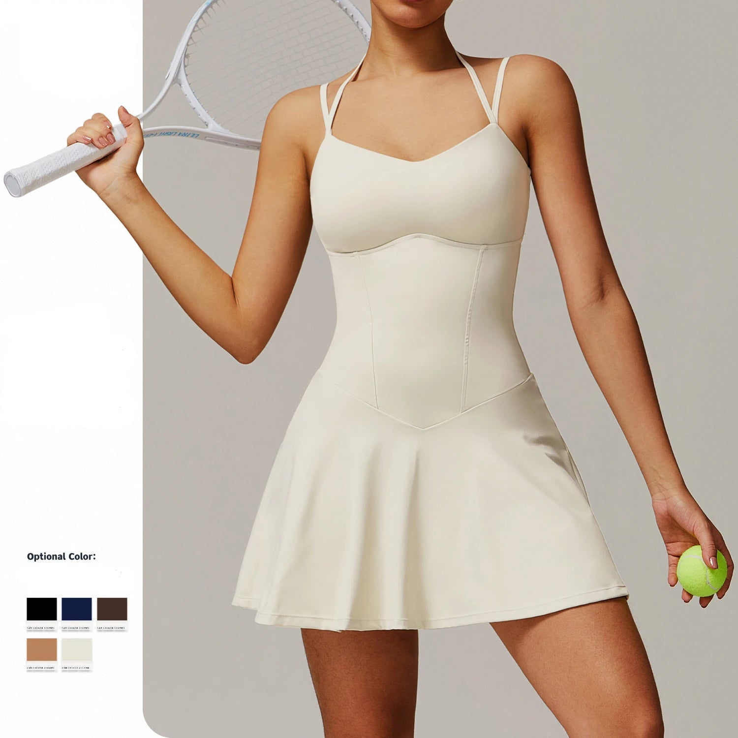 Women’s Tennis Strap Dress – A-Line Sports Skirt with Pockets
