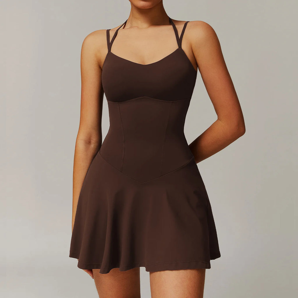 Women’s Tennis Strap Dress – A-Line Sports Skirt with Pockets