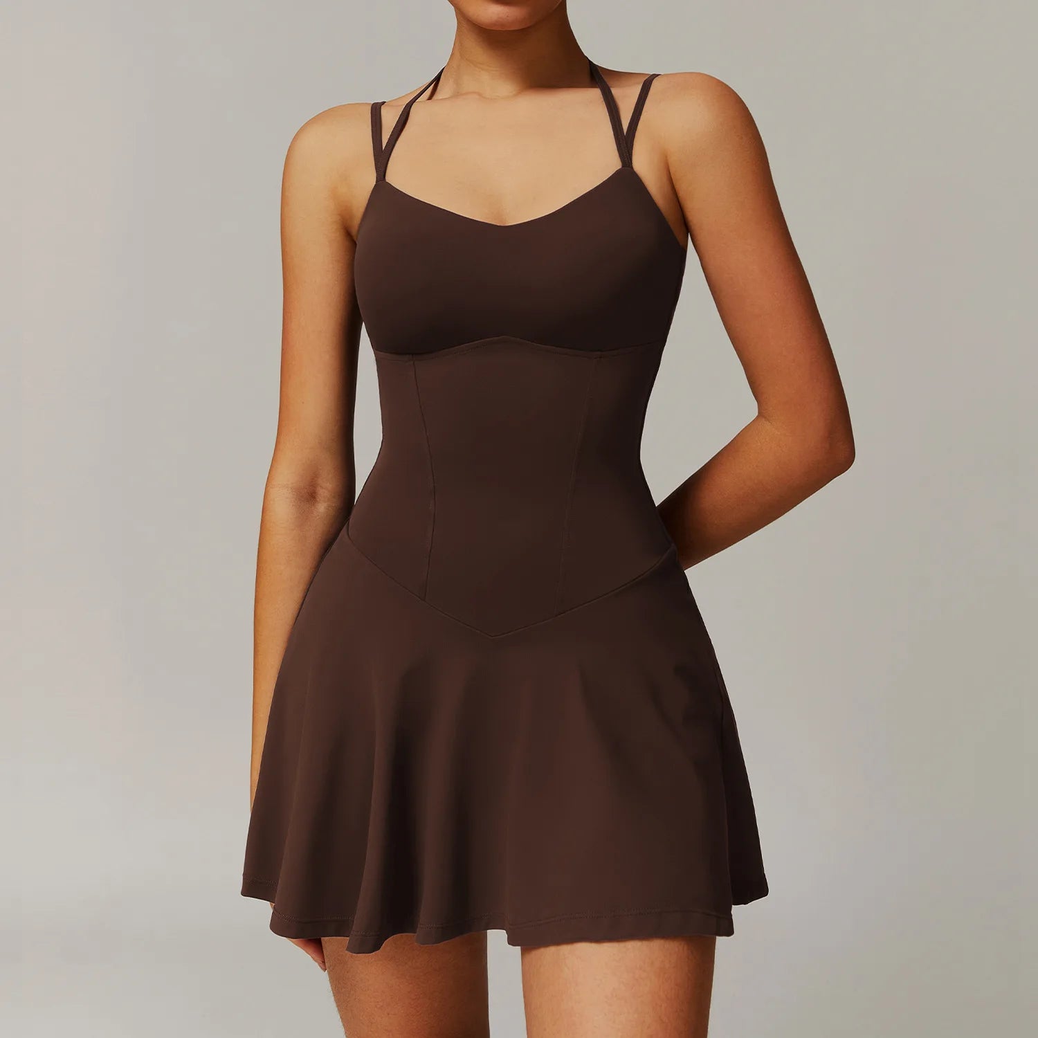 Women’s Tennis Strap Dress – A-Line Sports Skirt with Pockets