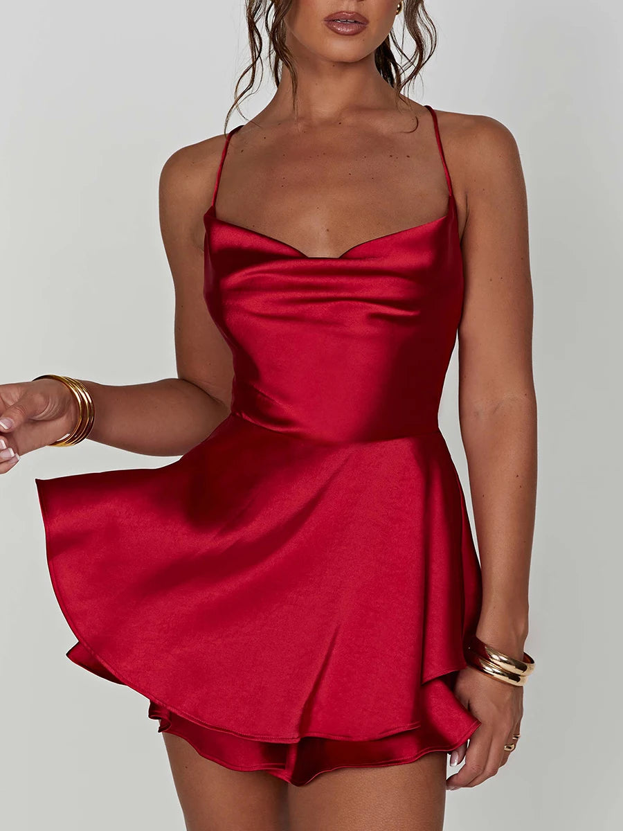Satin Silk Sexy Cami Romper – Women’s Cowl Neck Backless Summer Playsuit