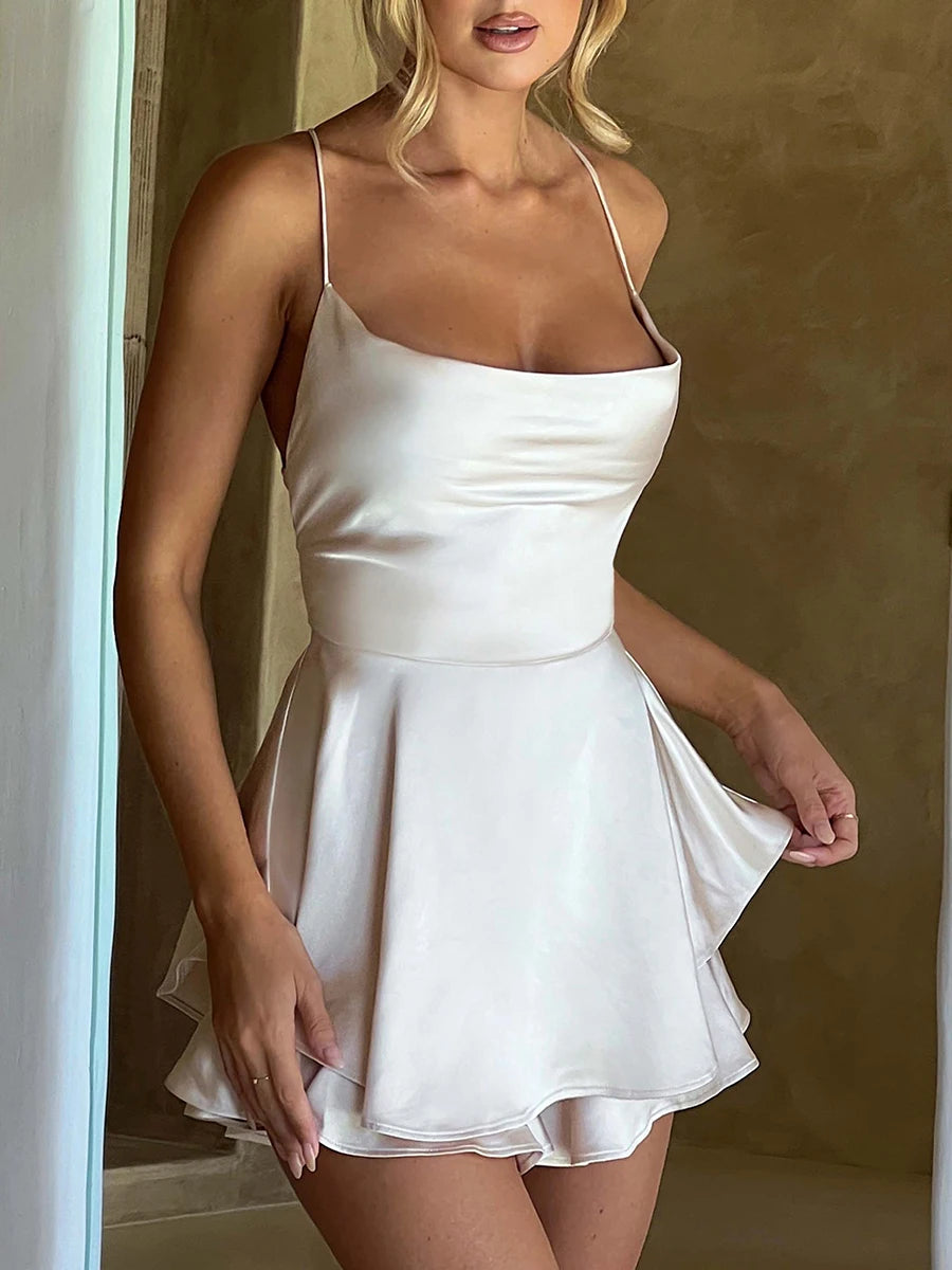 Satin Silk Sexy Cami Romper – Women’s Cowl Neck Backless Summer Playsuit