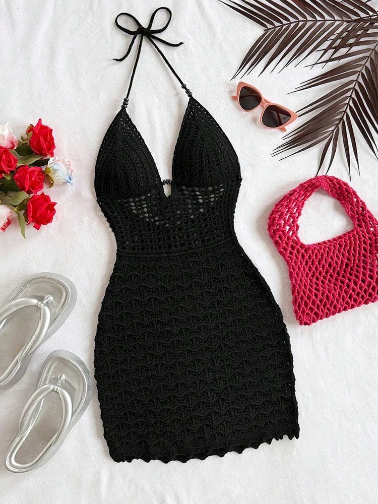 Soleia Summer Sexy Ombre Knitted Dress – V-Neck Backless Vacation Outfit