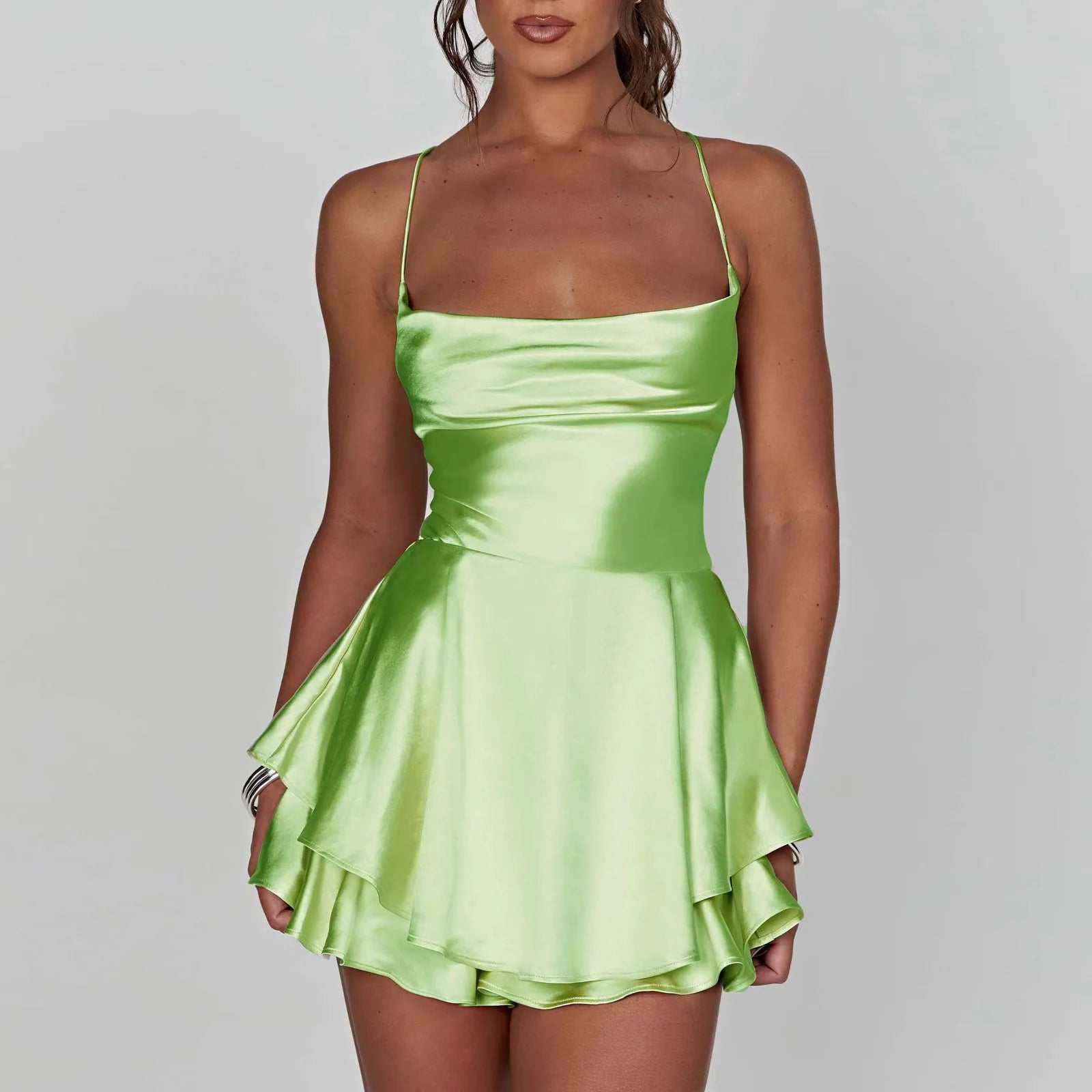 Satin Silk Sexy Cami Romper – Women’s Cowl Neck Backless Summer Playsuit