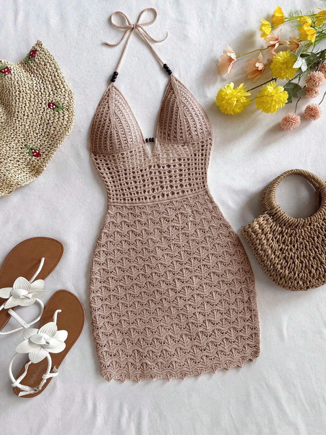 Soleia Summer Sexy Ombre Knitted Dress – V-Neck Backless Vacation Outfit